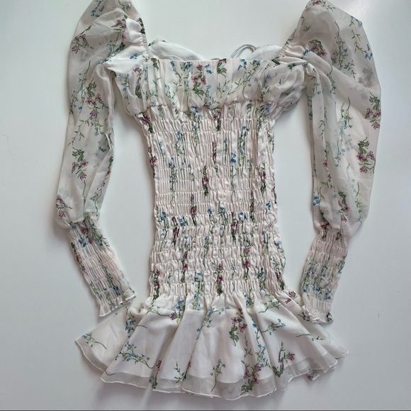 SOLD YesStyle Dixon Ivory Long Sleeve Floral Mini Chiffon Dress - Picture 9 of 12